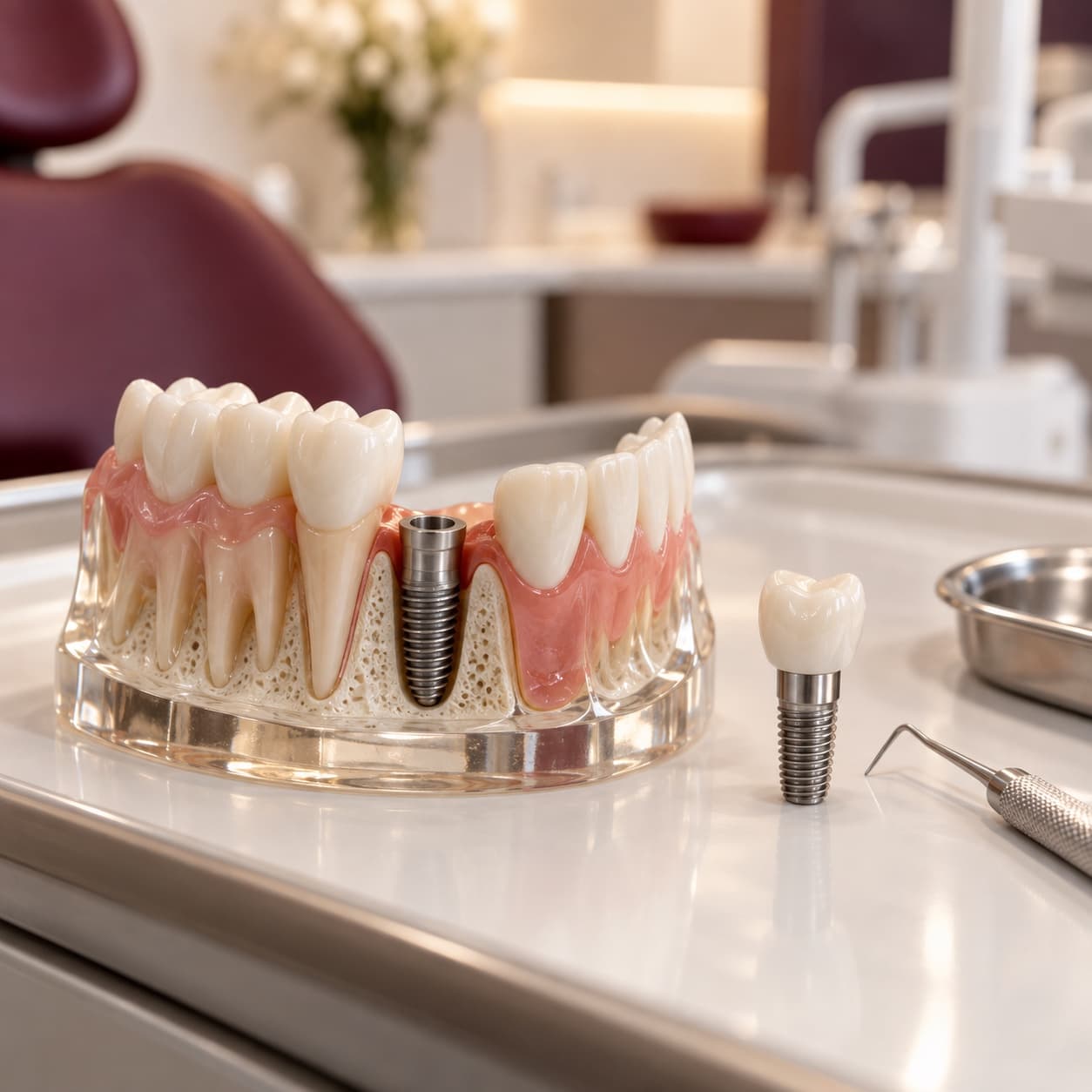 Modelo odontológico com implante dentário